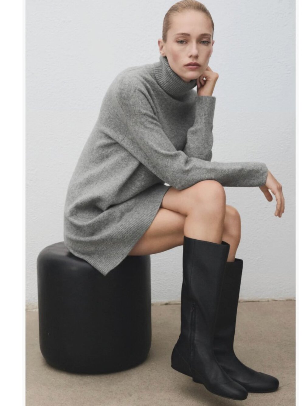 NWT MANGO Taldote Turtleneck Long Sleeve Sweater Dress  MEDIUM HEATHER GREY Wool